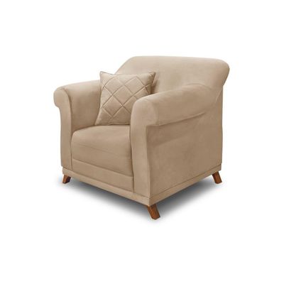 Poltrona Decorativa com 1 Almofada Armstrong Suede Bege - Gran Belo