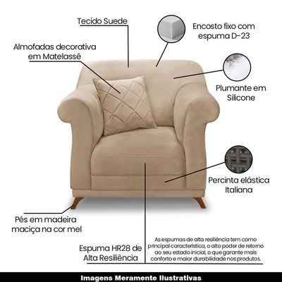Poltrona Decorativa com 1 Almofada Armstrong Suede Bege - Gran Belo