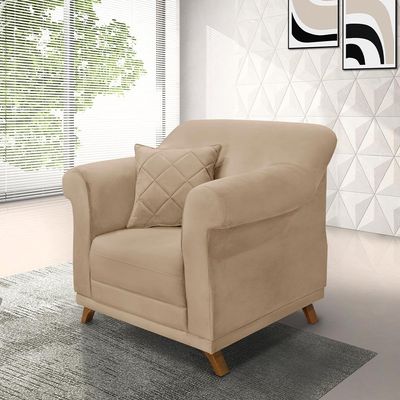 Poltrona Decorativa com 1 Almofada Armstrong Suede Bege - Gran Belo