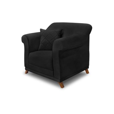 Poltrona Decorativa com 1 Almofada Armstrong Suede Preto  - Gran Belo
