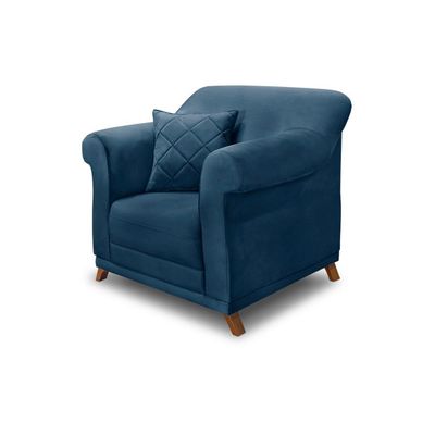 Poltrona Decorativa com 1 Almofada Armstrong Veludo Azul Marinho - Gran Belo
