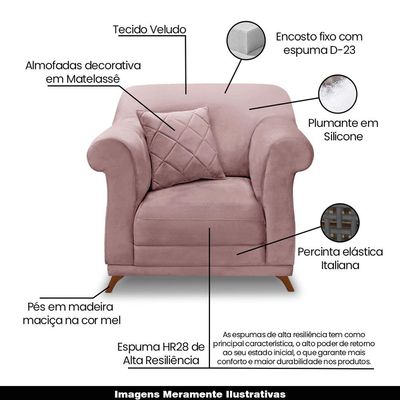 Poltrona Decorativa com 1 Almofada Armstrong Veludo Lilás - Gran Belo