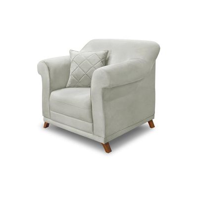 Poltrona Decorativa com 1 Almofada Armstrong Veludo Prata - Gran Belo
