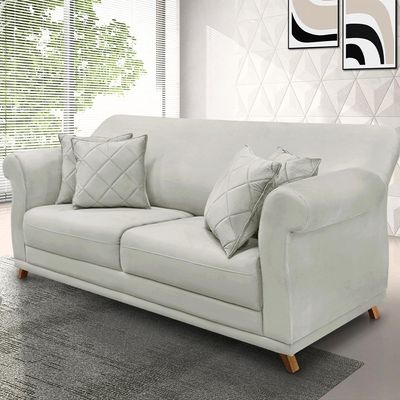 Sofá Decorativo 160cm 2 Lugares com 4 Almofadas Base Madeira Armstrong Veludo Prata G63 - Gran Belo