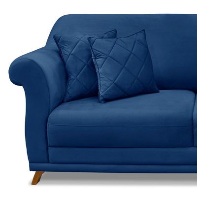 Sofá Decorativo 200cm 3 Lugares com 4 Almofadas Armstrong Suede Azul Marinho - Gran Belo