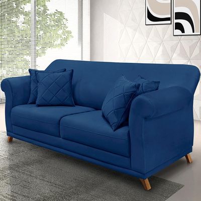 Sofá Decorativo 200cm 3 Lugares com 4 Almofadas Armstrong Suede Azul Marinho - Gran Belo