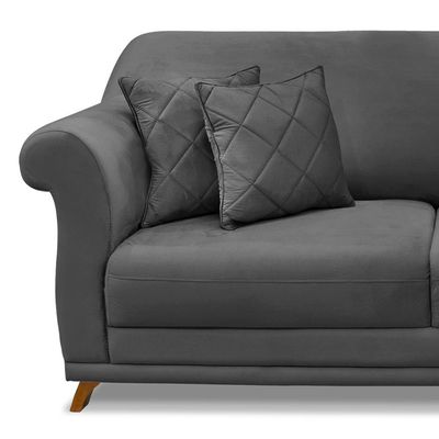 Sofá Decorativo 200cm 3 Lugares com 4 Almofadas Armstrong Suede Cinza - Gran Belo