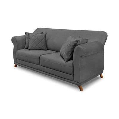 Sofá Decorativo 200cm 3 Lugares com 4 Almofadas Armstrong Suede Cinza - Gran Belo