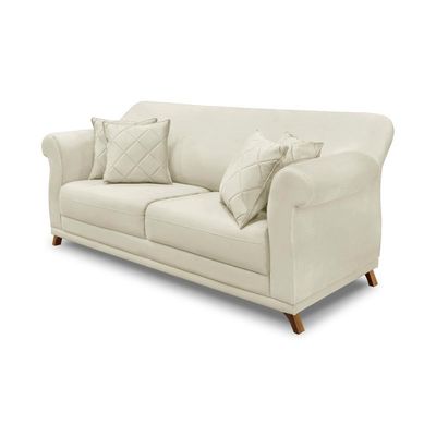 Sofá Decorativo 200cm 3 Lugares com 4 Almofadas Armstrong Veludo Bege - Gran Belo