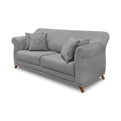 Sofá Decorativo 200cm 3 Lugares com 4 Almofadas Armstrong Veludo Cinza - Gran Belo