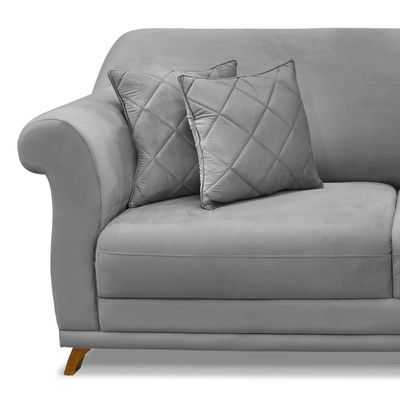 Sofá Decorativo 200cm 3 Lugares com 4 Almofadas Armstrong Veludo Cinza - Gran Belo