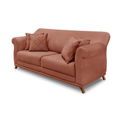 Sofá Decorativo 200cm 3 Lugares com 4 Almofadas Armstrong Veludo Cobre - Gran Belo
