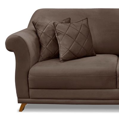 Sofá Decorativo 200cm 3 Lugares com 4 Almofadas Armstrong Veludo Marrom - Gran Belo