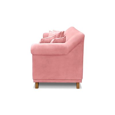Sofá Decorativo 200cm 3 Lugares com 4 Almofadas Armstrong Veludo Rosa - Gran Belo