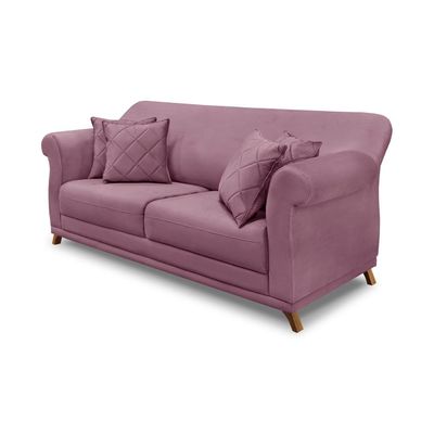 Sofá Decorativo 200cm 3 Lugares com 4 Almofadas Armstrong Veludo Uva - Gran Belo