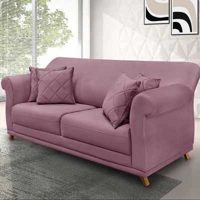 Sofá Decorativo 200cm 3 Lugares com 4 Almofadas Armstrong Veludo Uva - Gran Belo
