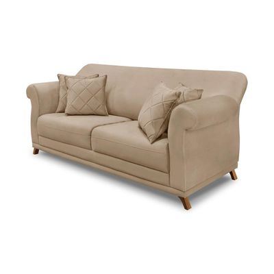 Sofá Decorativo 220cm 3 Lugares com 4 Almofadas Armstrong Suede Bege - Gran Belo