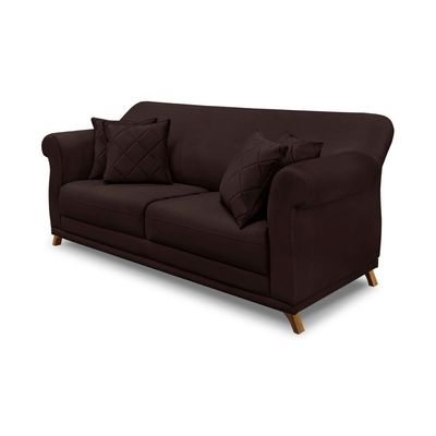 Sofá Decorativo 220cm 3 Lugares com 4 Almofadas Armstrong Suede Café - Gran Belo