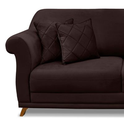 Sofá Decorativo 220cm 3 Lugares com 4 Almofadas Armstrong Suede Café - Gran Belo