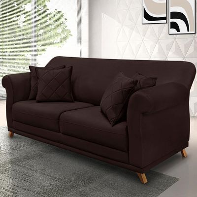 Sofá Decorativo 220cm 3 Lugares com 4 Almofadas Armstrong Suede Café - Gran Belo