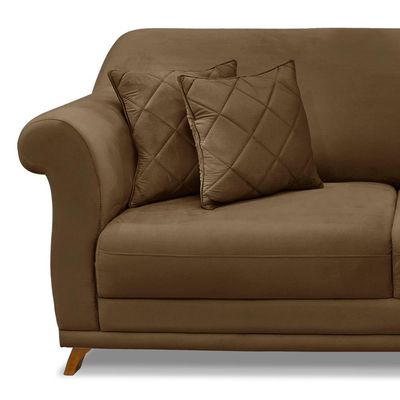 Sofá Decorativo 220cm 3 Lugares com 4 Almofadas Armstrong Suede Caramelo - Gran Belo