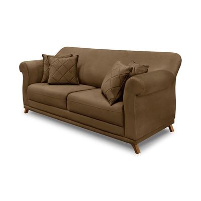 Sofá Decorativo 220cm 3 Lugares com 4 Almofadas Armstrong Suede Caramelo - Gran Belo