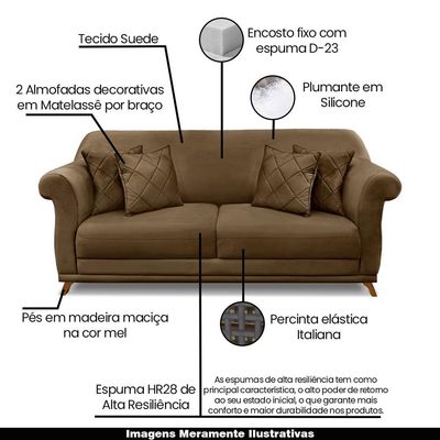 Sofá Decorativo 220cm 3 Lugares com 4 Almofadas Armstrong Suede Caramelo - Gran Belo