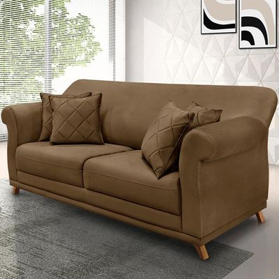 Sofá Decorativo 220cm 3 Lugares com 4 Almofadas Armstrong Suede Caramelo - Gran Belo