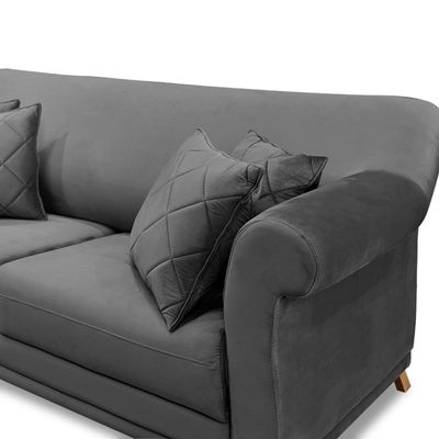 Sofá Decorativo 220cm 3 Lugares com 4 Almofadas Armstrong Suede Cinza - Gran Belo