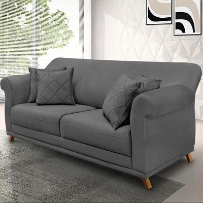 Sofá Decorativo 220cm 3 Lugares com 4 Almofadas Armstrong Suede Cinza - Gran Belo