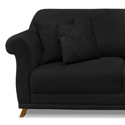 Sofá Decorativo 220cm 3 Lugares com 4 Almofadas Armstrong Suede Preto - Gran Belo