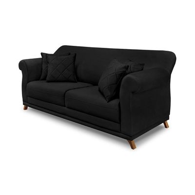 Sofá Decorativo 220cm 3 Lugares com 4 Almofadas Armstrong Suede Preto - Gran Belo