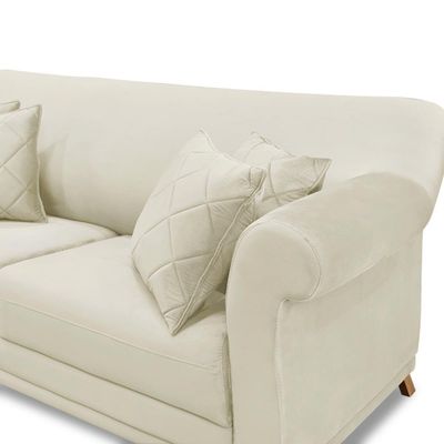 Sofá Decorativo 220cm 3 Lugares com 4 Almofadas Armstrong Veludo Bege - Gran Belo