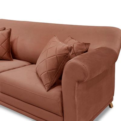Sofá Decorativo 220cm 3 Lugares com 4 Almofadas Armstrong Veludo Cobre - Gran Belo