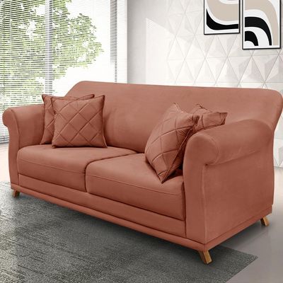 Sofá Decorativo 220cm 3 Lugares com 4 Almofadas Armstrong Veludo Cobre - Gran Belo