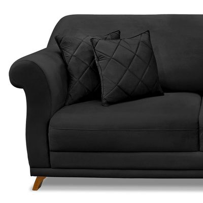 Sofá Decorativo 220cm 3 Lugares com 4 Almofadas Armstrong Veludo Preto - Gran Belo