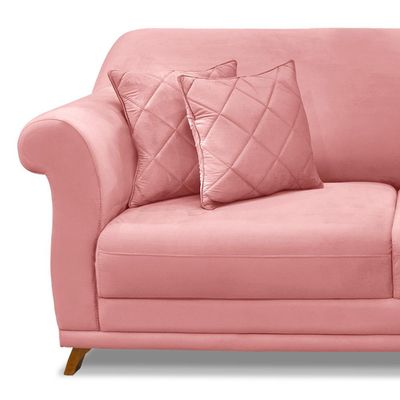 Sofá Decorativo 220cm 3 Lugares com 4 Almofadas Armstrong Veludo Rosa - Gran Belo
