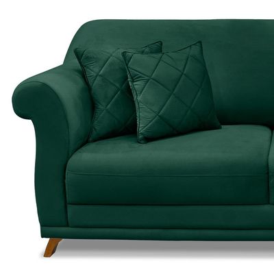 Sofá Decorativo 220cm 3 Lugares com 4 Almofadas Armstrong Veludo Verde Floresta - Gran Belo