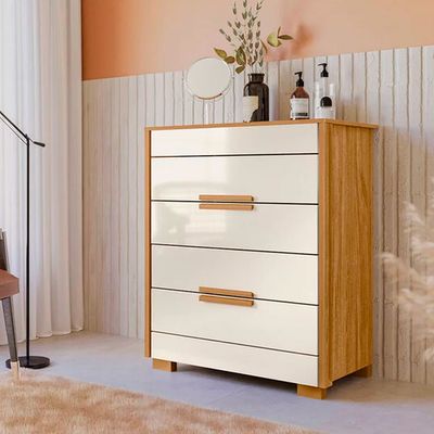 Cômoda Dhara 86cm Produzida em MDP com 4 Gavetas Moval Freijo/Offwhite