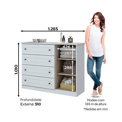 Cômoda Americana 1 Porta 4 Gavetas Henn Branco