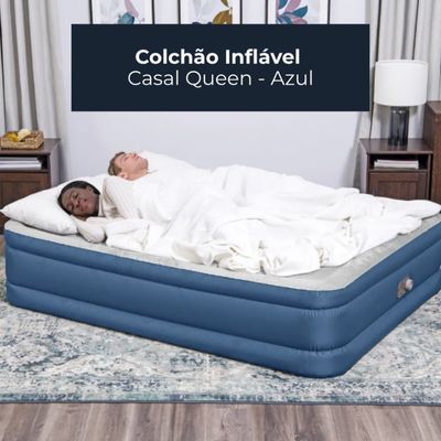 Colchão Inflável Casal Queen Azul com Bomba 110v Integrada