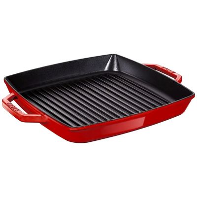 GRELHA STAUB QUADRADA COM DUAS ALÇAS EM FERRO FUNDIDO VERMELHO CEREJA 23X23CM 405117300