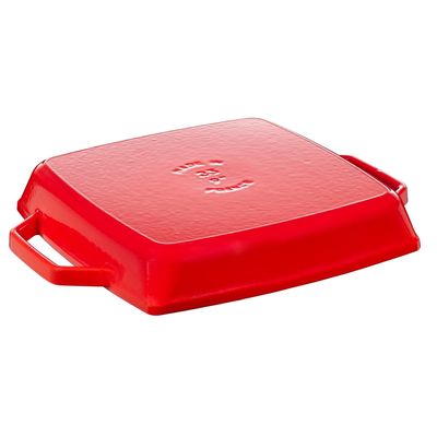 GRELHA STAUB QUADRADA COM DUAS ALÇAS EM FERRO FUNDIDO VERMELHO CEREJA 23X23CM 405117300