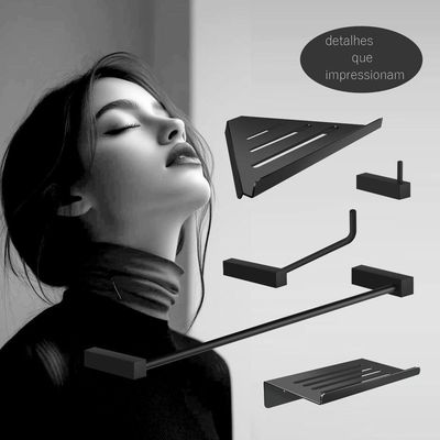 Kit Acessórios Para Banheiro Preto Fosco 5 Peças Grego Metal 2102tr