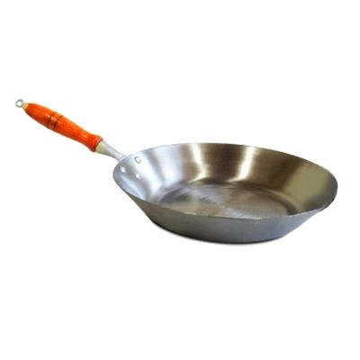 Frigideira Aço Carbono 2mm Cabo Madeira Fritura 1500ml 25cm