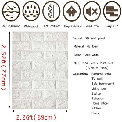 Papel Parede Painel 3d Tijolinho Branco Placa Auto Adesivo Revestimento Espuma 77x70cm Grande Autocolante Decoracao
