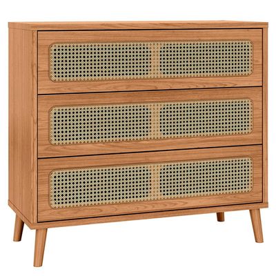 Cômoda Para Quarto 3 Gavetas Com Palha 105cm Pés Retrô Arnoni D03 Freijó - Lyam Decor