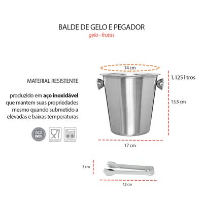Balde de Gelo e Pegador Mini Aço Inoxidavel 1,1L Bar Restaurante