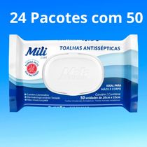 Lenço Umedecido ou Toalhas Antissépticas Mili  24 pacotes c/ 50 (total: 1200 toalhas)