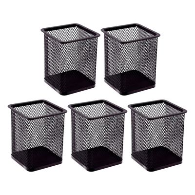 Kit 5 Porta Canetas Organizador de Mesa Quadrado Telado Aramado Grampos Clips Escritório Home Office Preto